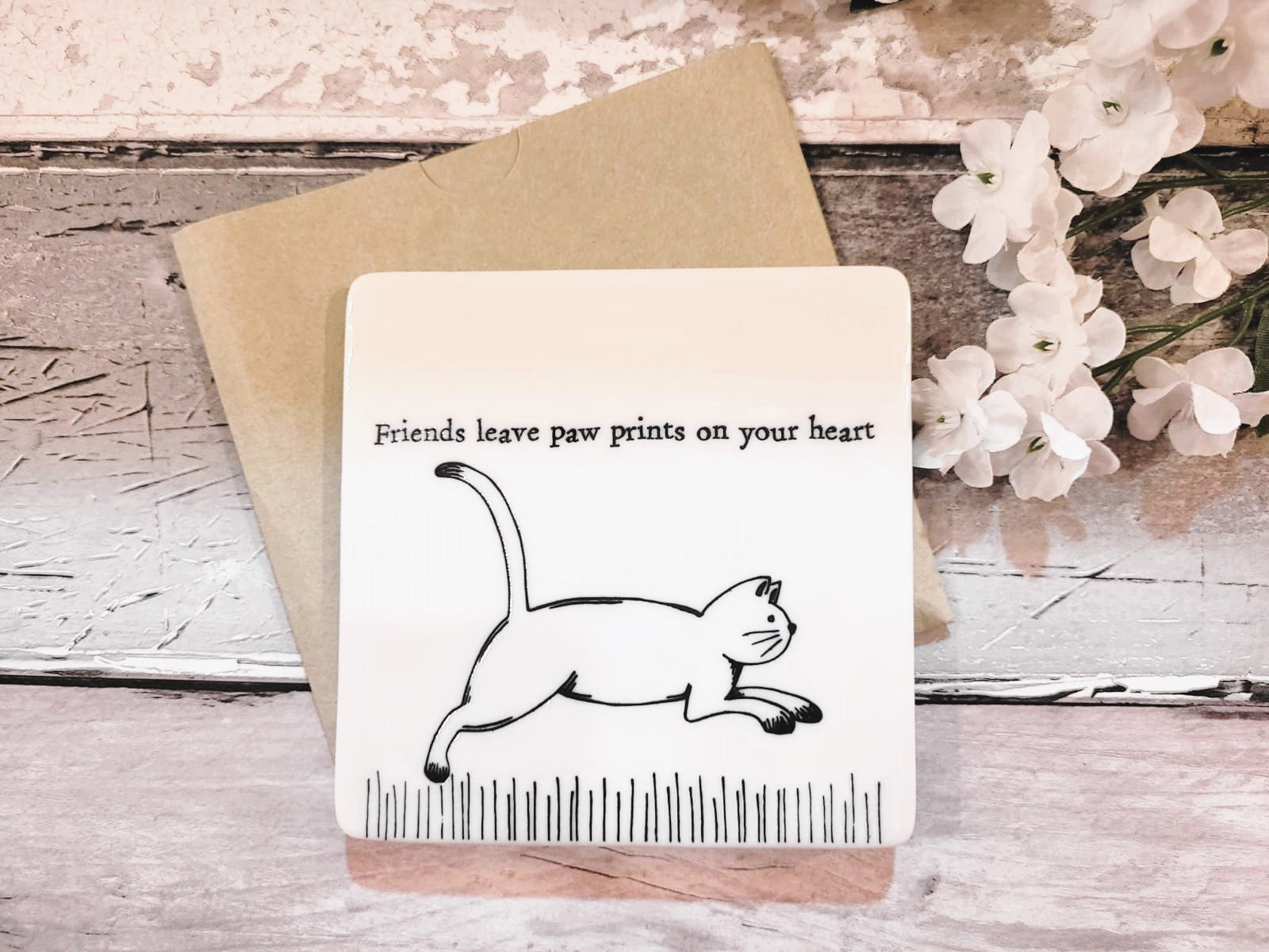 East of India - Porcelain Coaster - Friends Leave Paw Prints on Your Heart