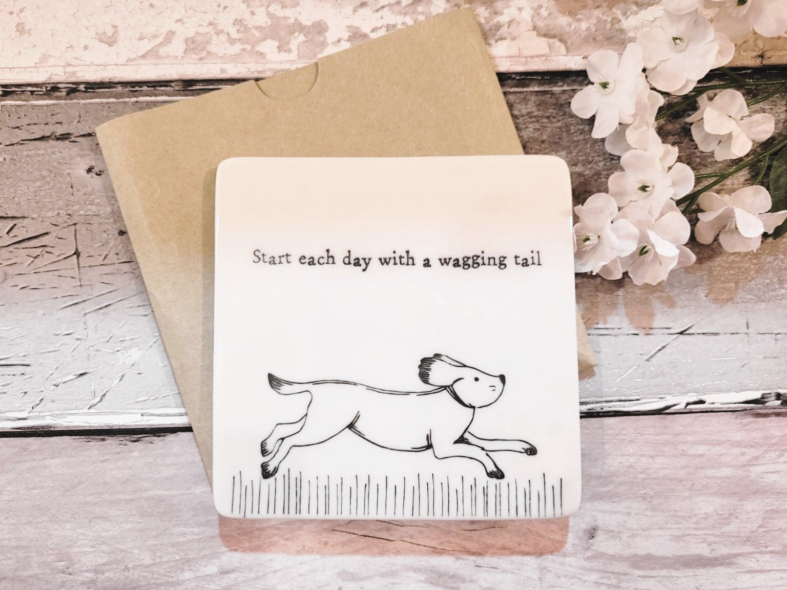 East of India - Porcelain Coaster  - Start Each Day With a Wagging Tail